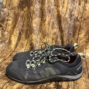 Merrell 10.5 Mens Ebony Tender Shoots Hiking Sneakers Gray Mesh Low Top